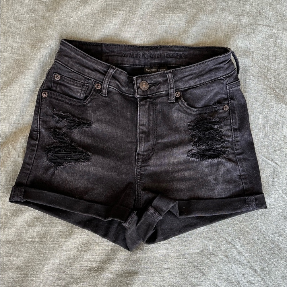 American Eagle Outfitters Mid-Rise Black Distressed Women's Shorts
